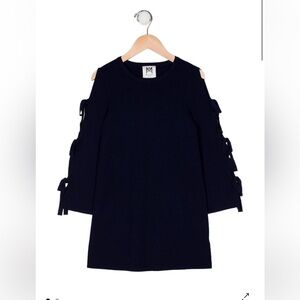Milly Minis Navy Cold Shoulder Sweater Dress Girls Size 7/8 Bow Sleeve Dress